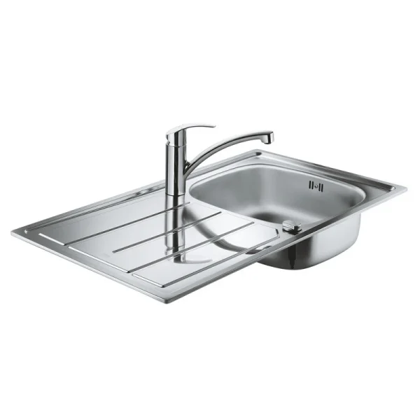 Pack Cuisine Complet GROHE 31550SD0 évier Inox 1 Bac + égouttoir & Mitigeur Bec Bas – Chrome 1