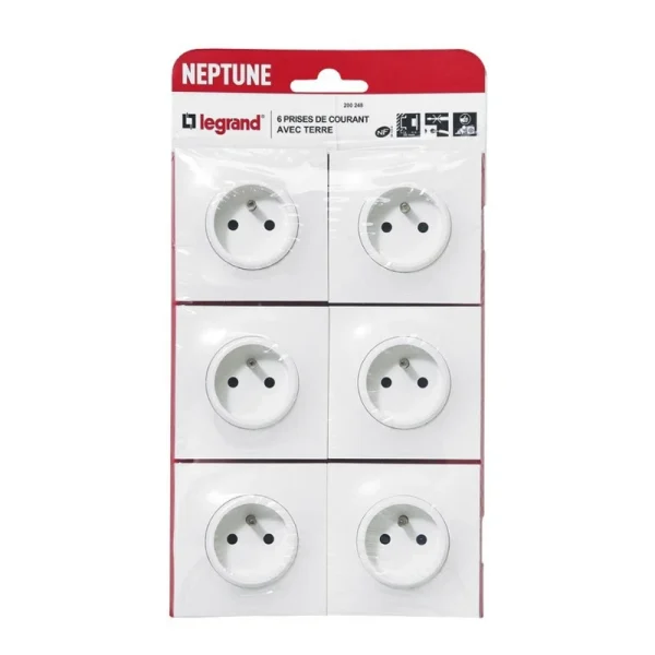 Pack De 6 Prises 2P+T Neptune – Blanc LEGRAND 1